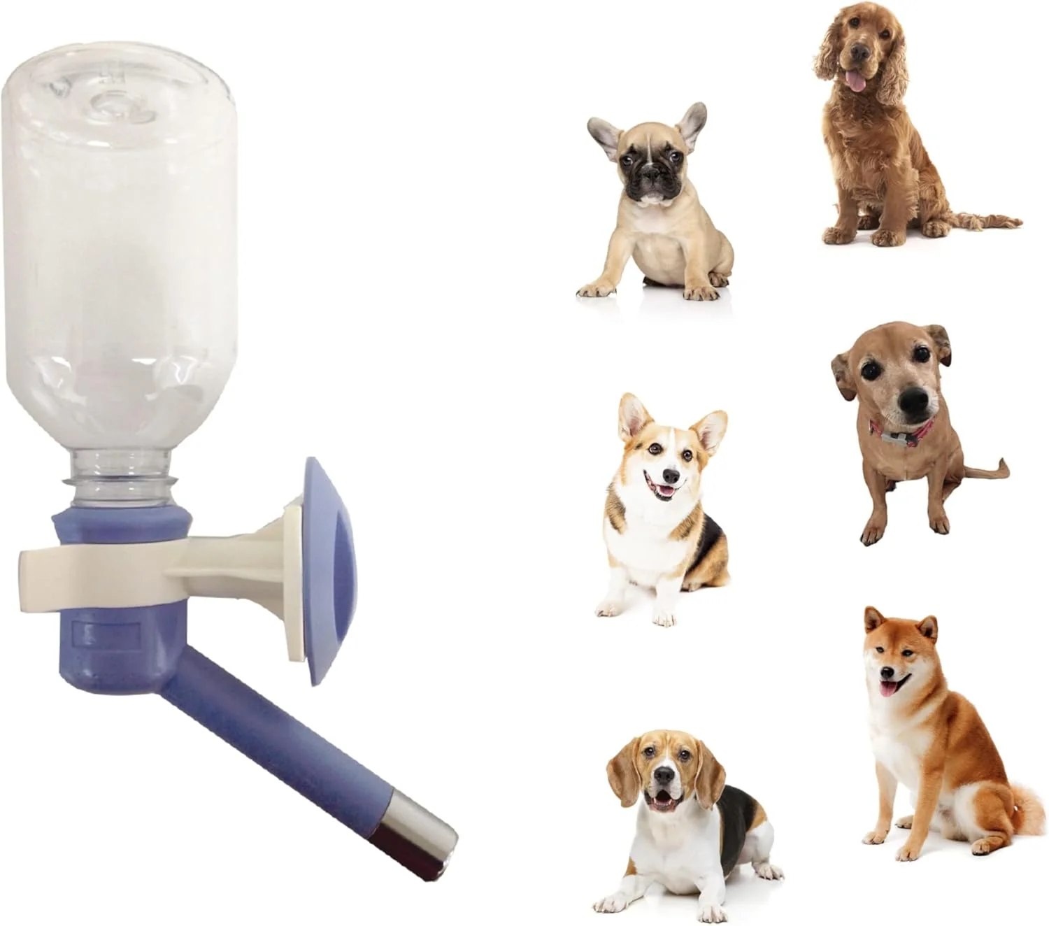 Artisan Choco Nose Patented No-Drip Dog Water Bottle Feeder for Dogs Cats and Other Small-Medium Sized Animals - for Cages Crates or Wall Mount. 10.2 Oz. Mess Leak-Proof Nozzle 16mm Blue C590 Stylish