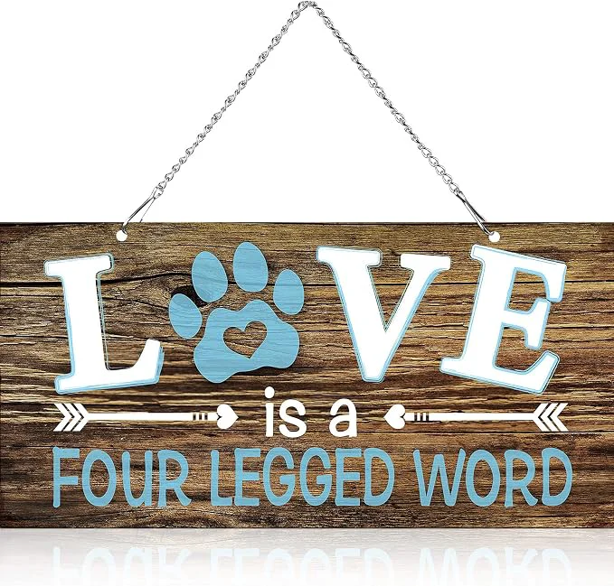 Authentic Dog Wall Decor Room Love Is a Four Legged Word Pet Paw Sign Dog Vintage Metal Relaxed