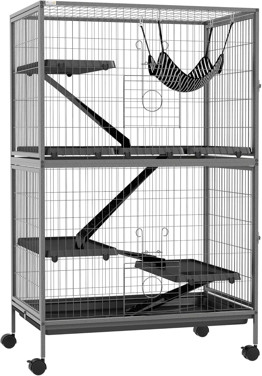 High-End PawHut 50 5-Tier Small Animal Cage Ferret Cage Large Chinchilla Cage with Hammock Accessory Heavy-Duty Steel Wire Small Animal Habitat with 4 Doors Removable Tray Gray Organic