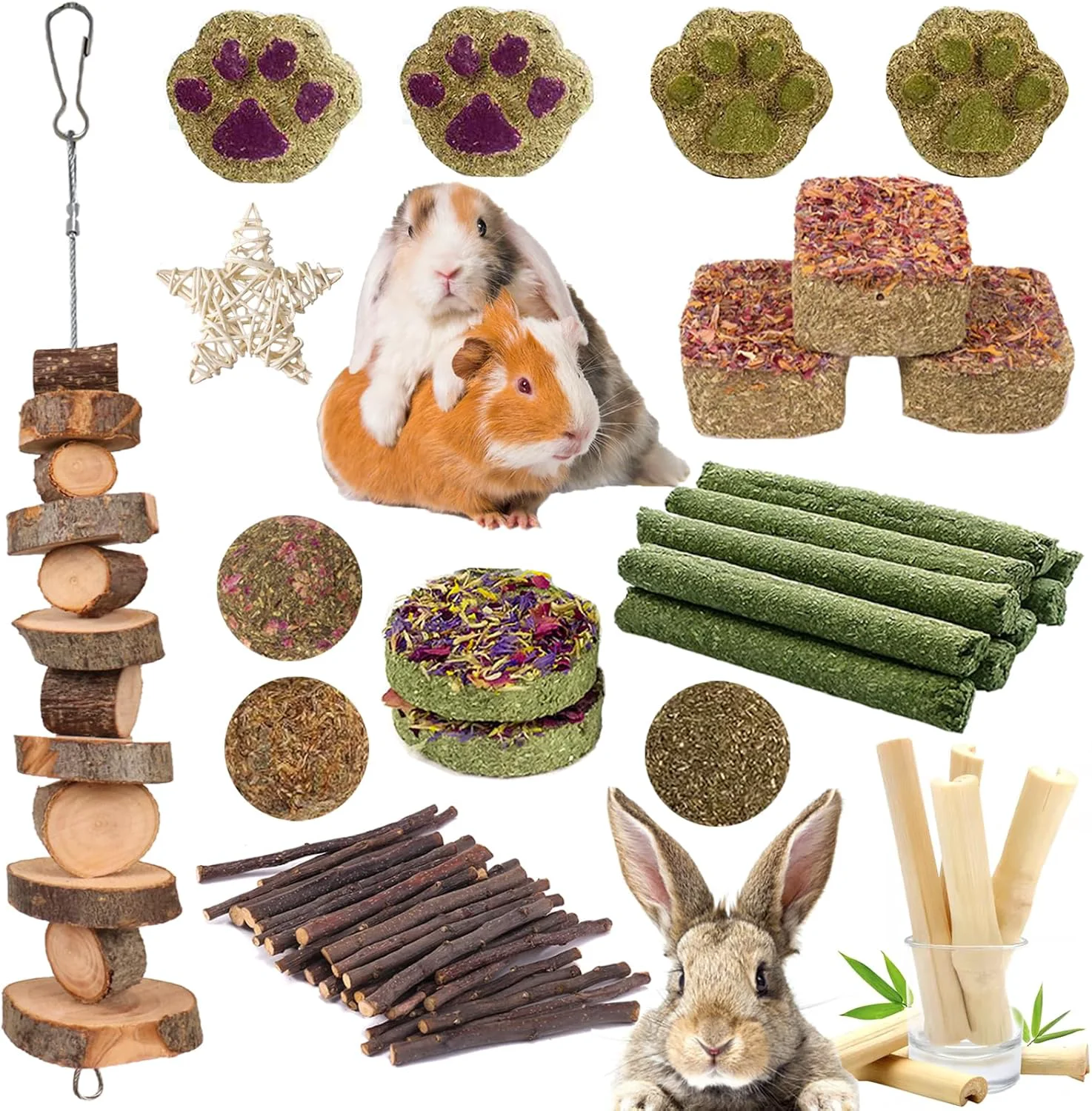 Official Grddaef Rabbit Toys Guinea Pig Toys 25 Pcs Natural Timothy Hay Bunny Chews and Treats for Hamster Chinchilla Gerbil Optimized