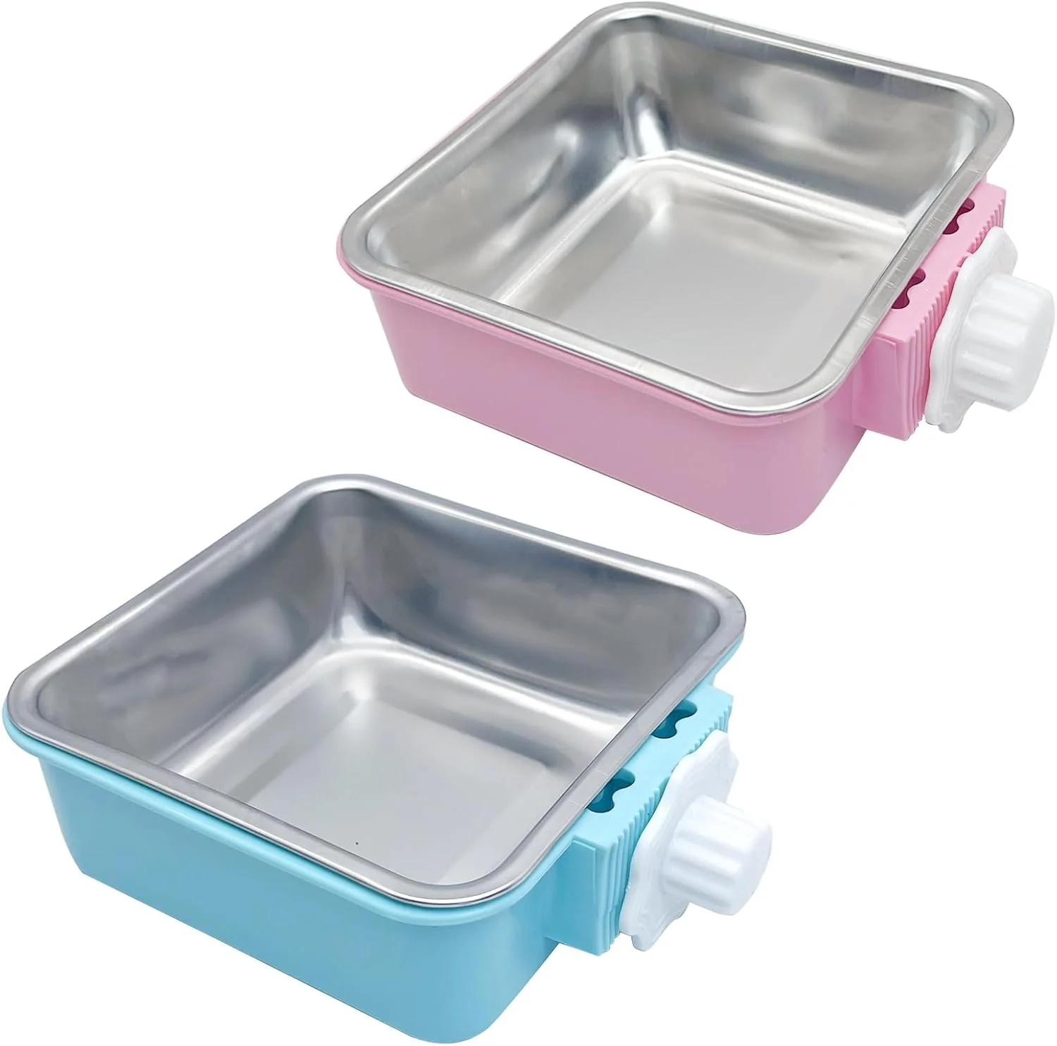 High-Quality kathson Crate Dog Bowl Removable Stainless Steel Hanging Pet Kennel Cage Bowl Food Water Feeder Coop Cup for Puppy Cat Rabbit Guinea Pigs 2pcs Large Square Blue Pink Casual