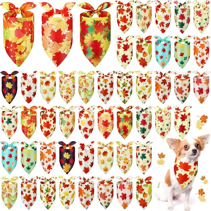 Traditional Abbylike 50 Pcs Fall Thanksgiving Dog Maple Leaves Bandanas Bulk Bandanas Safe
