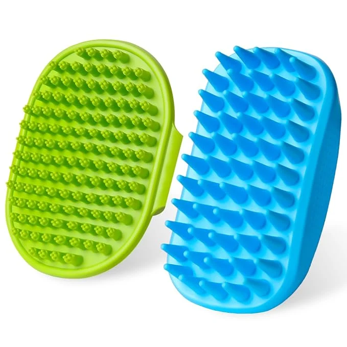 Elegant 2PCS Dog Bath Brush Set Adjustable Handle Dog Scrubber Dependable