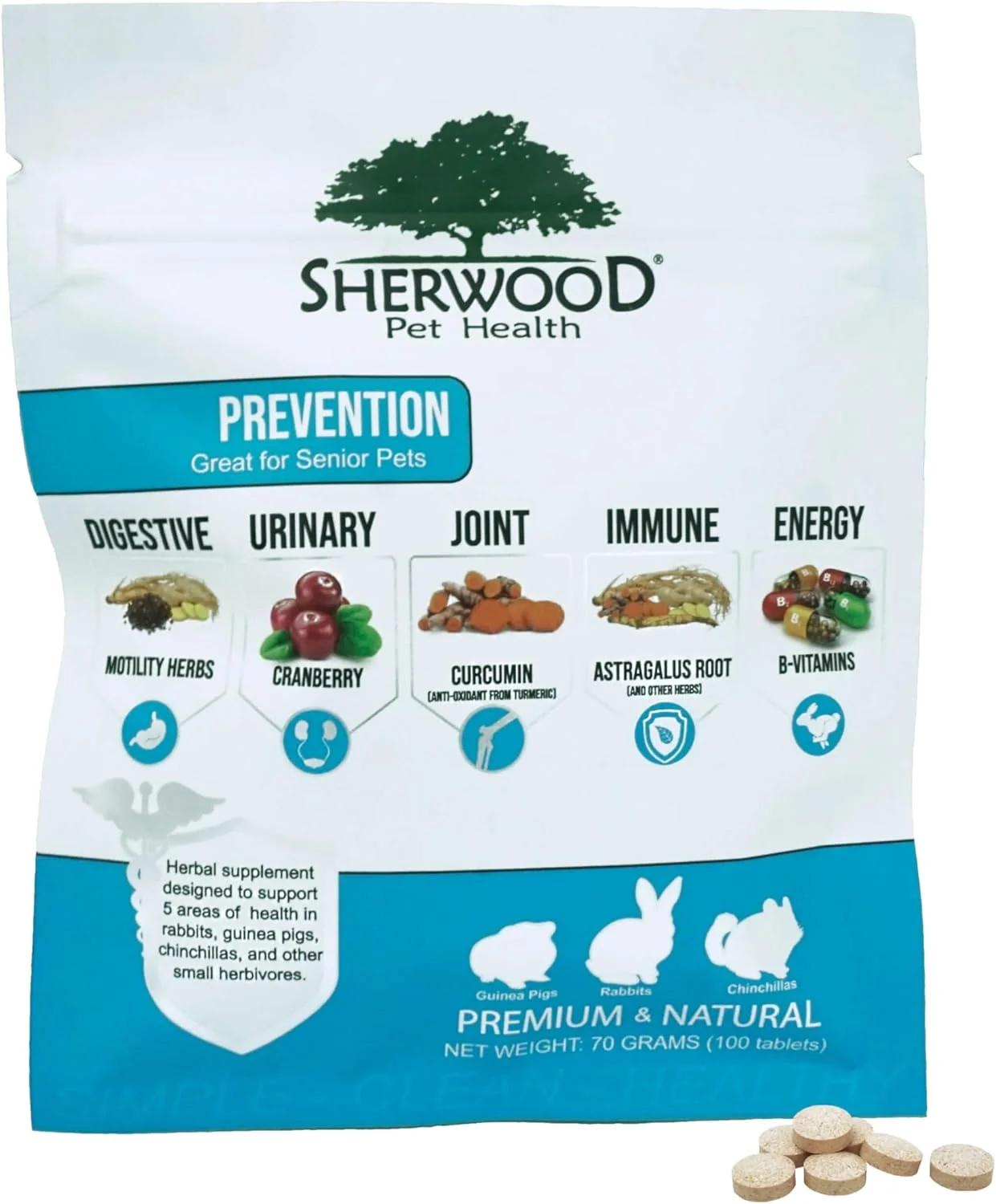 Eco-Friendly Prevention with Natural Motility Herbs by Sherwood Pet Health 100 Tablets - 70 Grams . Long-Lasting