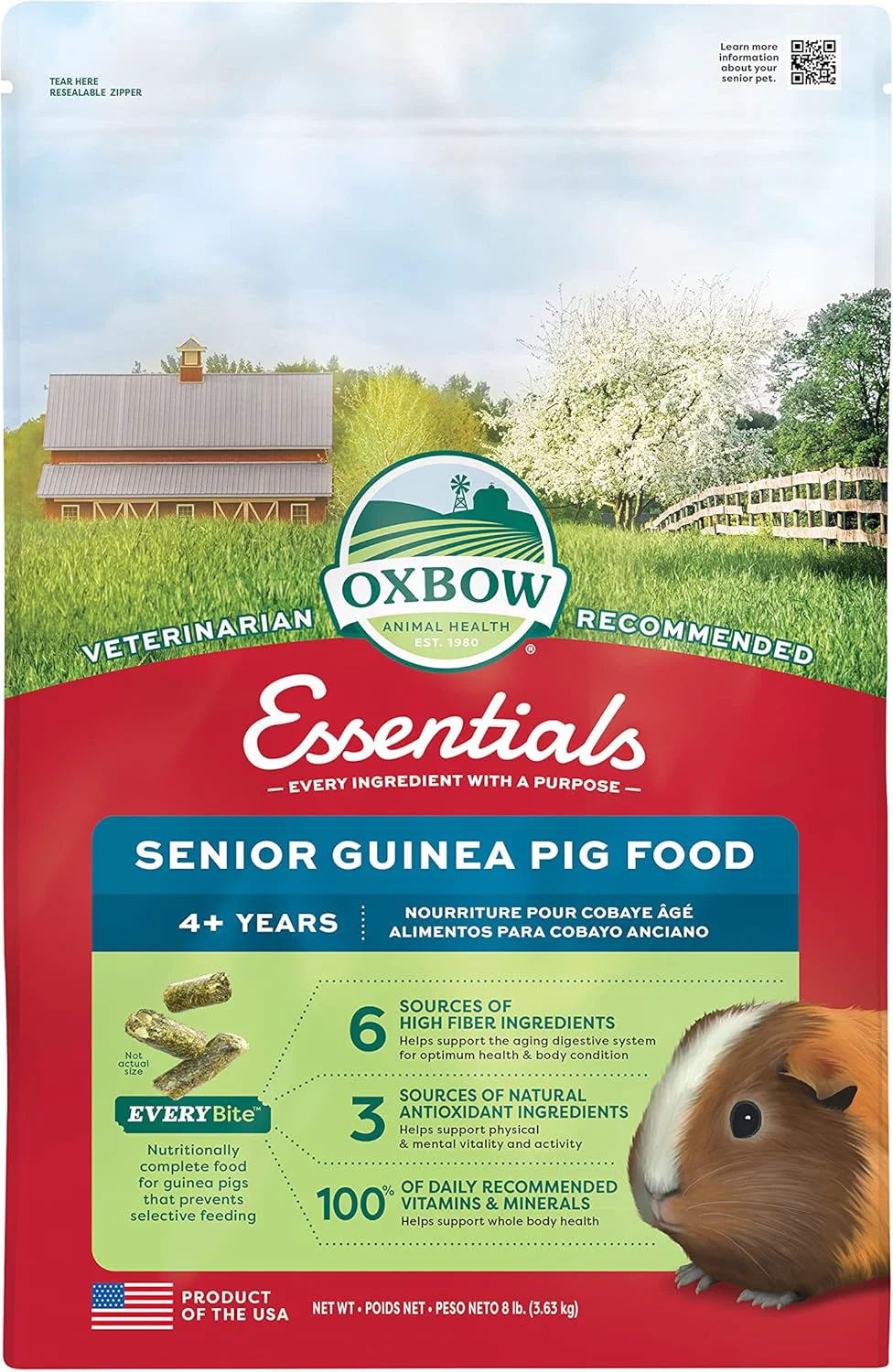 Unique Oxbow Essentials Guinea Pig Food Senior Made Alfalfa for Guinea Pig Pet Food Pellets with Vitamin C Small Animal Pet Products Made in USA High Fiber 8 lb. Bag Dependable