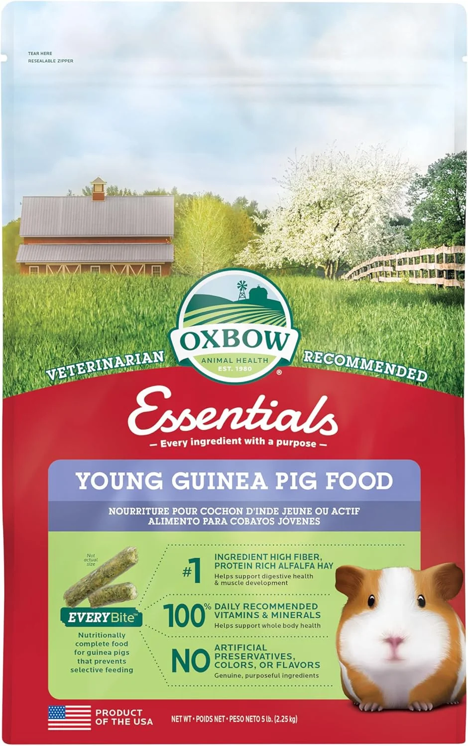 User-Friendly Oxbow Essentials Guinea Pig Food Young Guinea Pig Made Alfalfa Hay Pet Food Pellets with Vitamin C Small Animal Pet Products Made in USA High Fiber 5 lb. Bag Luxury