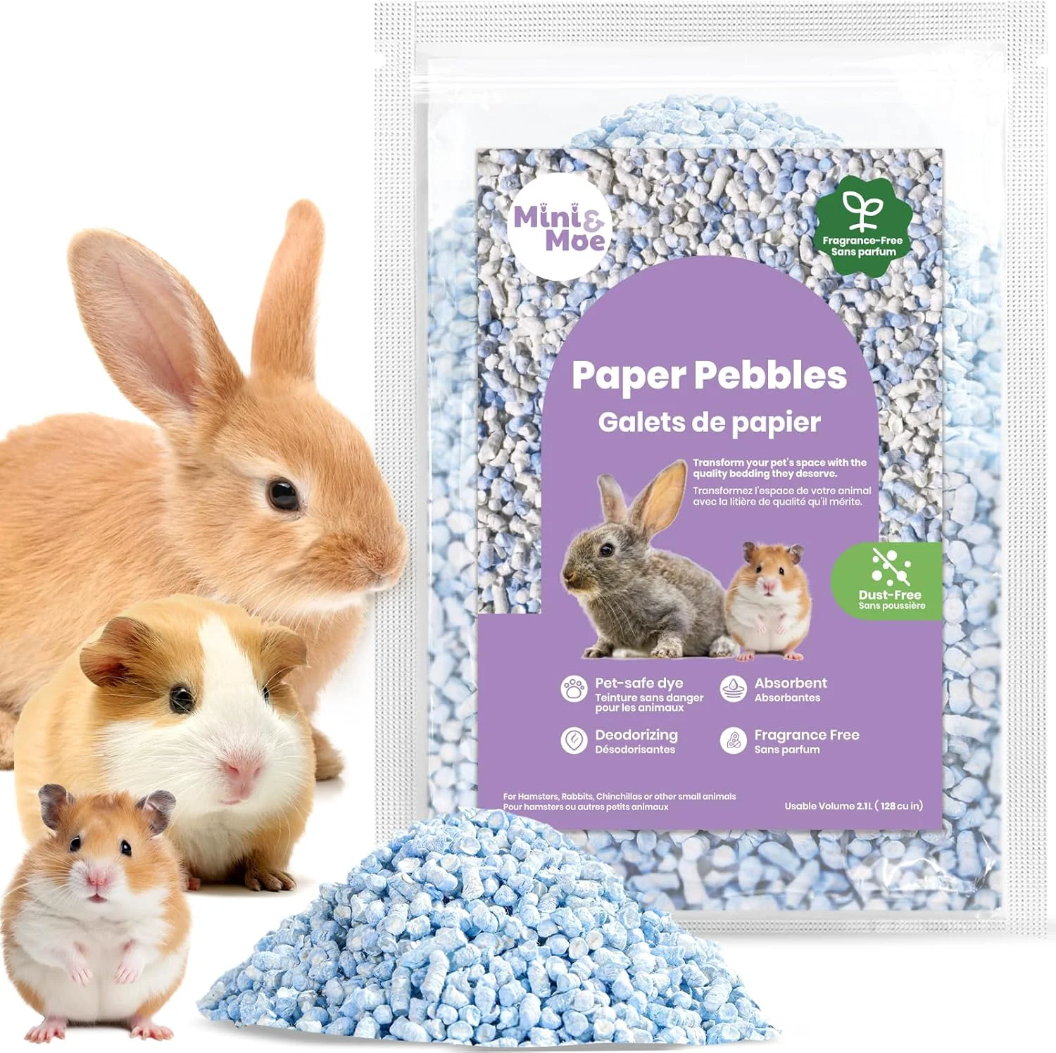 Exclusive mini moe Rabbit Bedding Guinea Pig Bedding Paper Pellet Bedding Odor Control Moisture Absorbent Natural Paper Pellet Bedding - for Small Animal Guinea Pigs Rabbits Hamsters Bedding 1.98lb Functional