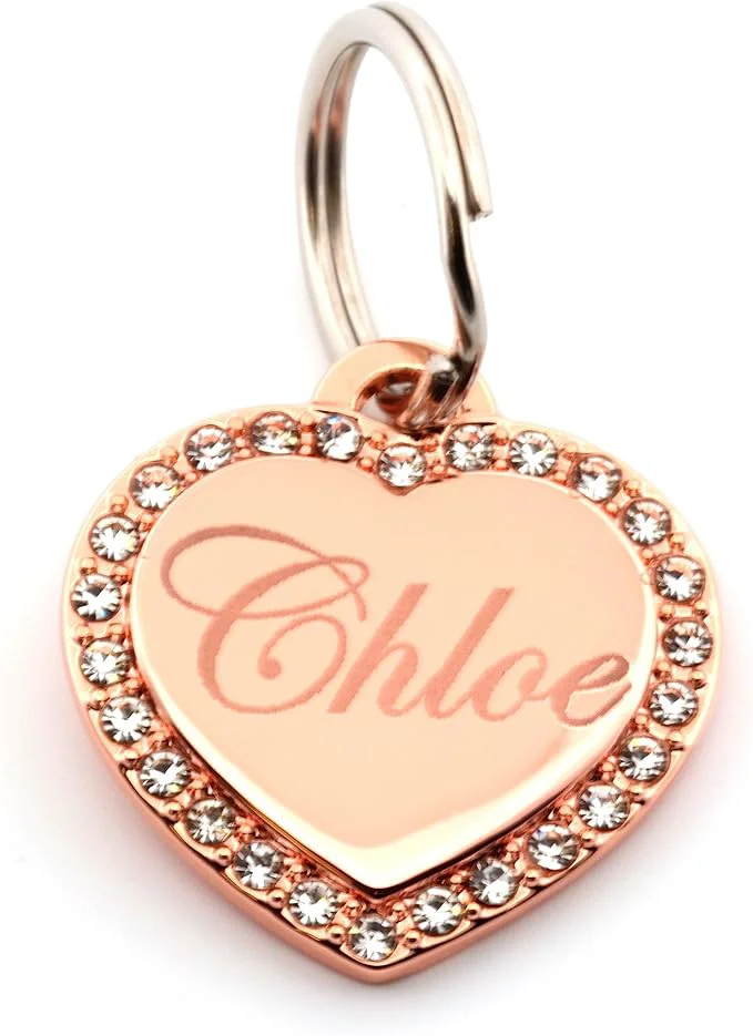 Specialty Custom Engraved Personalized Rose Gold-Plated Small Heart Rhinestones Pet Professional