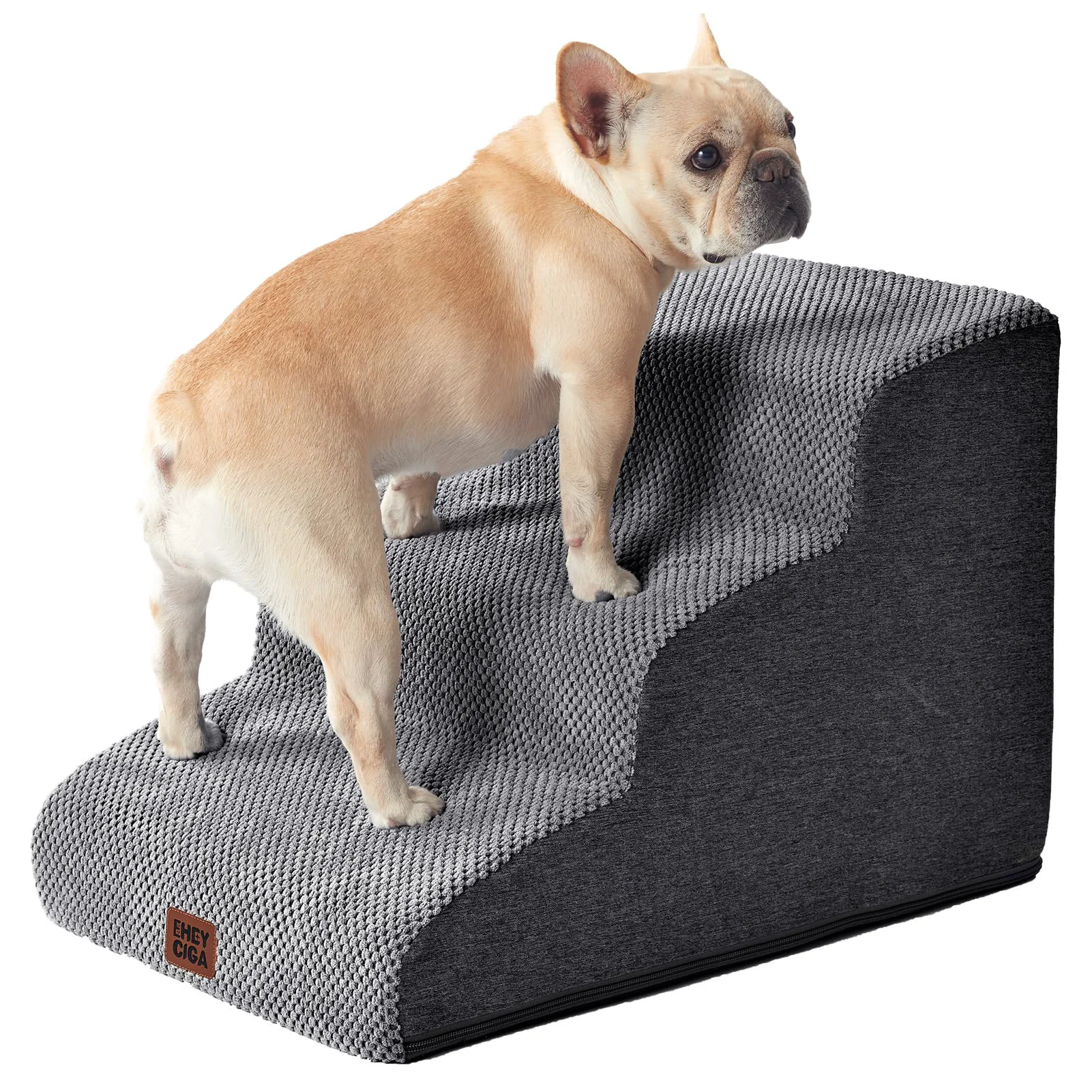 Effective EHEYCIGA Curved Dog Stairs 3-Step for Small Dogs Non-Slip Foam Pet Steps for Sofa Bed – Grey Crafted