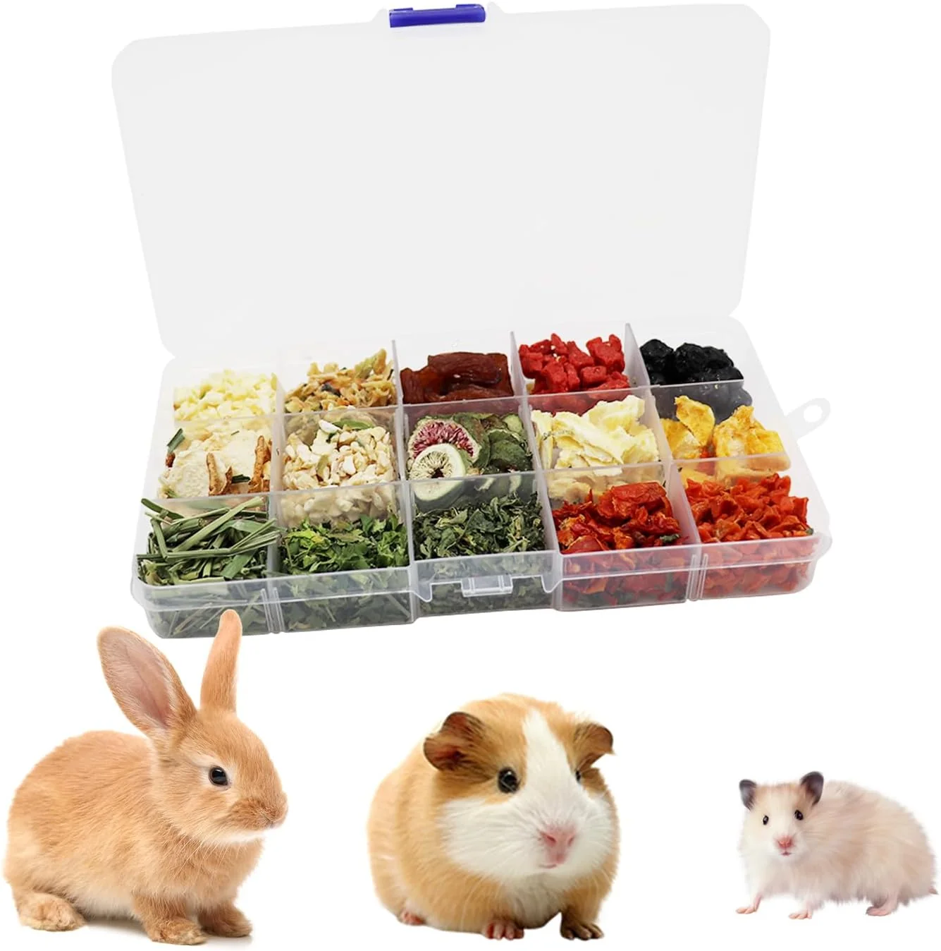 Original Design Bunny Treats Treat Box with 15 Kind of Snacks for Rabbit Hamster Chinchilla Guinea Pig and Other Small Pets Chinchilla Treats Guinea Pig Treats Hamster Treats Dependable