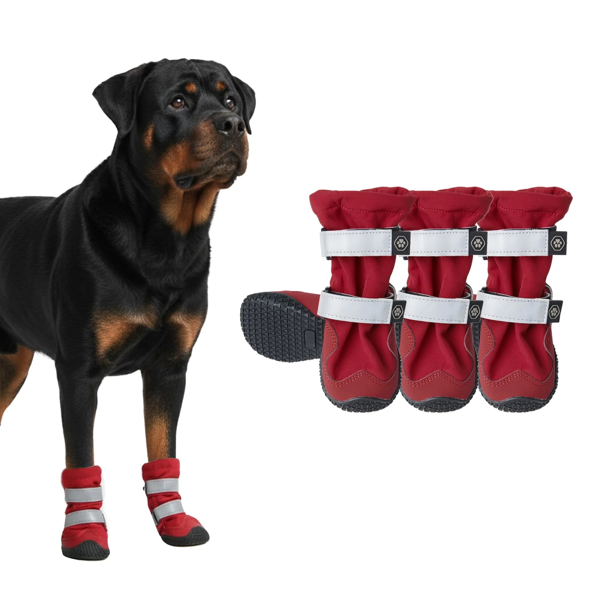 Superior Spark Paws Waterproof Dog Boots for Medium to Large Dogs – Non-Slip Breathable Reflective Straps Size 8 Red • 4PCS Long-Lasting