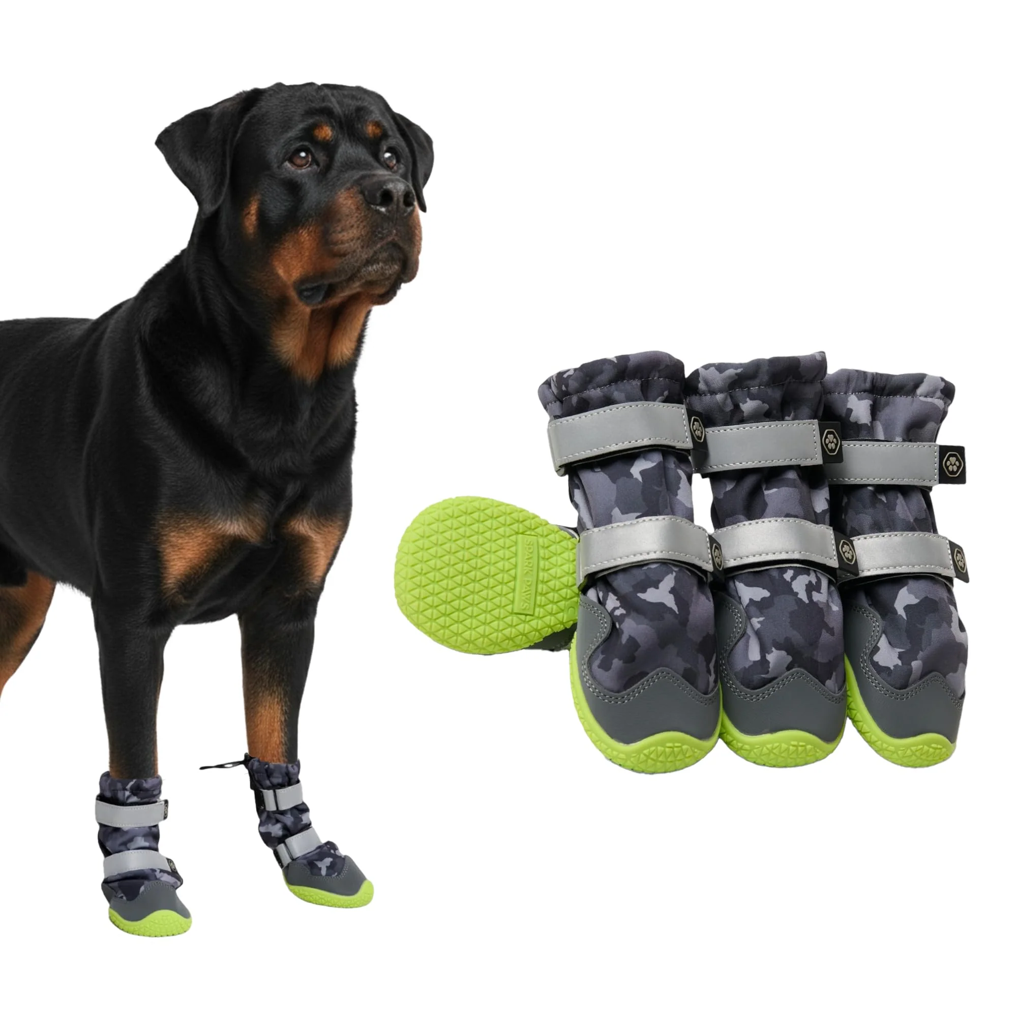 Unique Spark Paws Dog Shoes Waterproof Non-Slip Boots for Medium–Large Dogs – Gray Camo 4 Pack Size 8 Effective