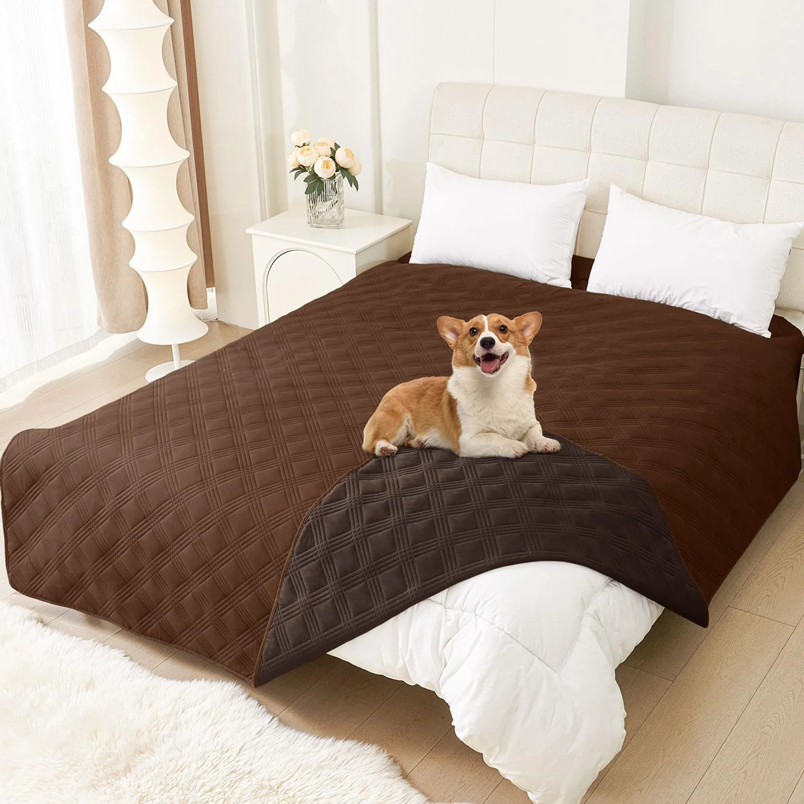 Recyclable hyha Waterproof Dog Blanket - Reversible Sofa Cover 82x102 Brown Chocolate Machine Washable Furniture Protector Elegant