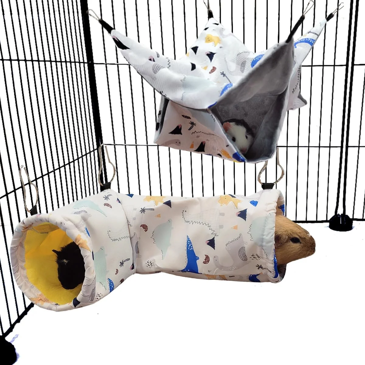 Responsible Large Caliber Guinea Pig Rat Tunnel Hideout Hammock Corner Hideout Toy for Guinea Pig Ferret Hedgehog Piggy to Hide and Shuttle 1. Hammock Tunnel-Dinosaur Relaxed