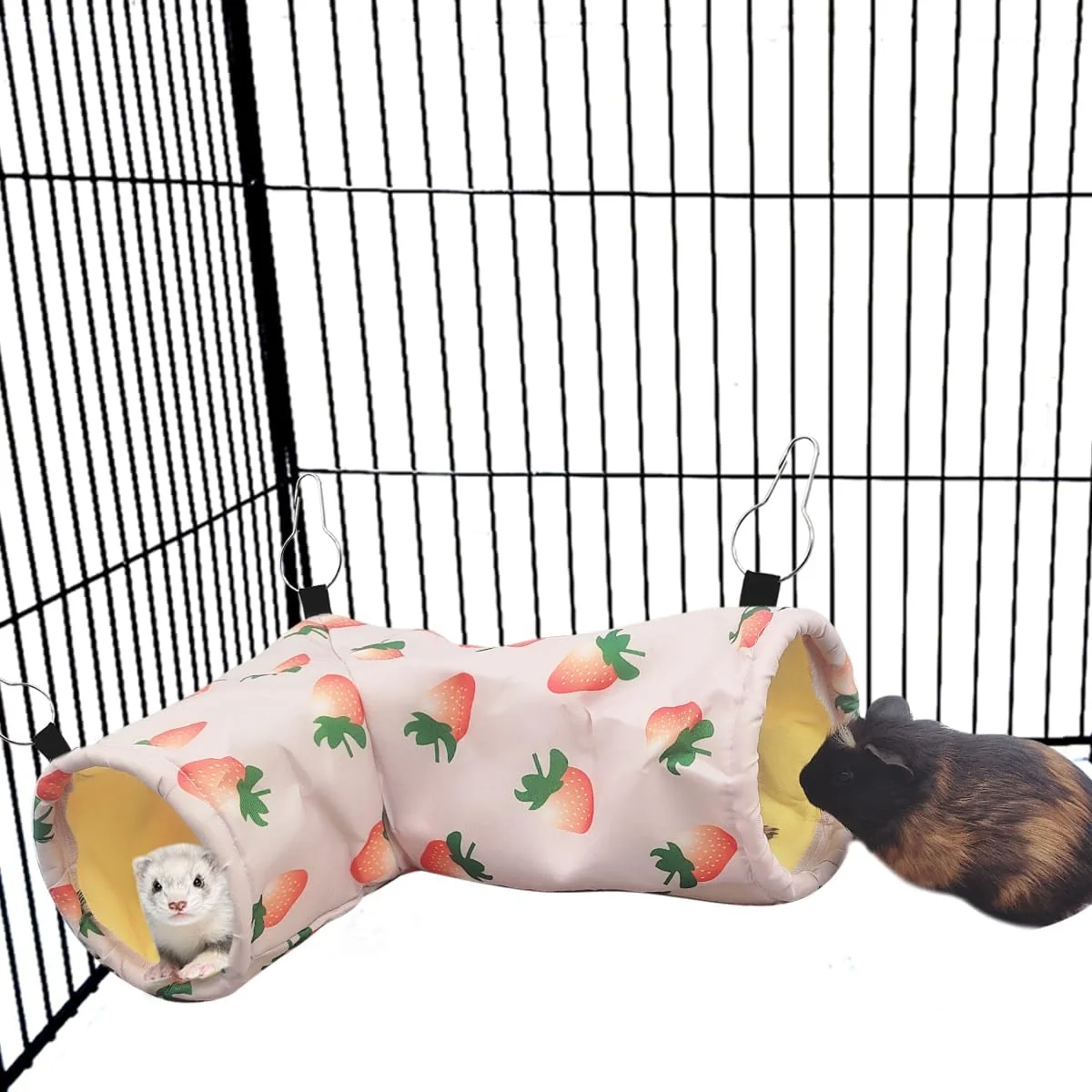 Authentic Large Caliber Guinea Pig Hideout Hammock Corner Hideout Toy for Guinea Pig Ferret Hedgehog Piggy-2 Tunnel Strawberry High-Quality