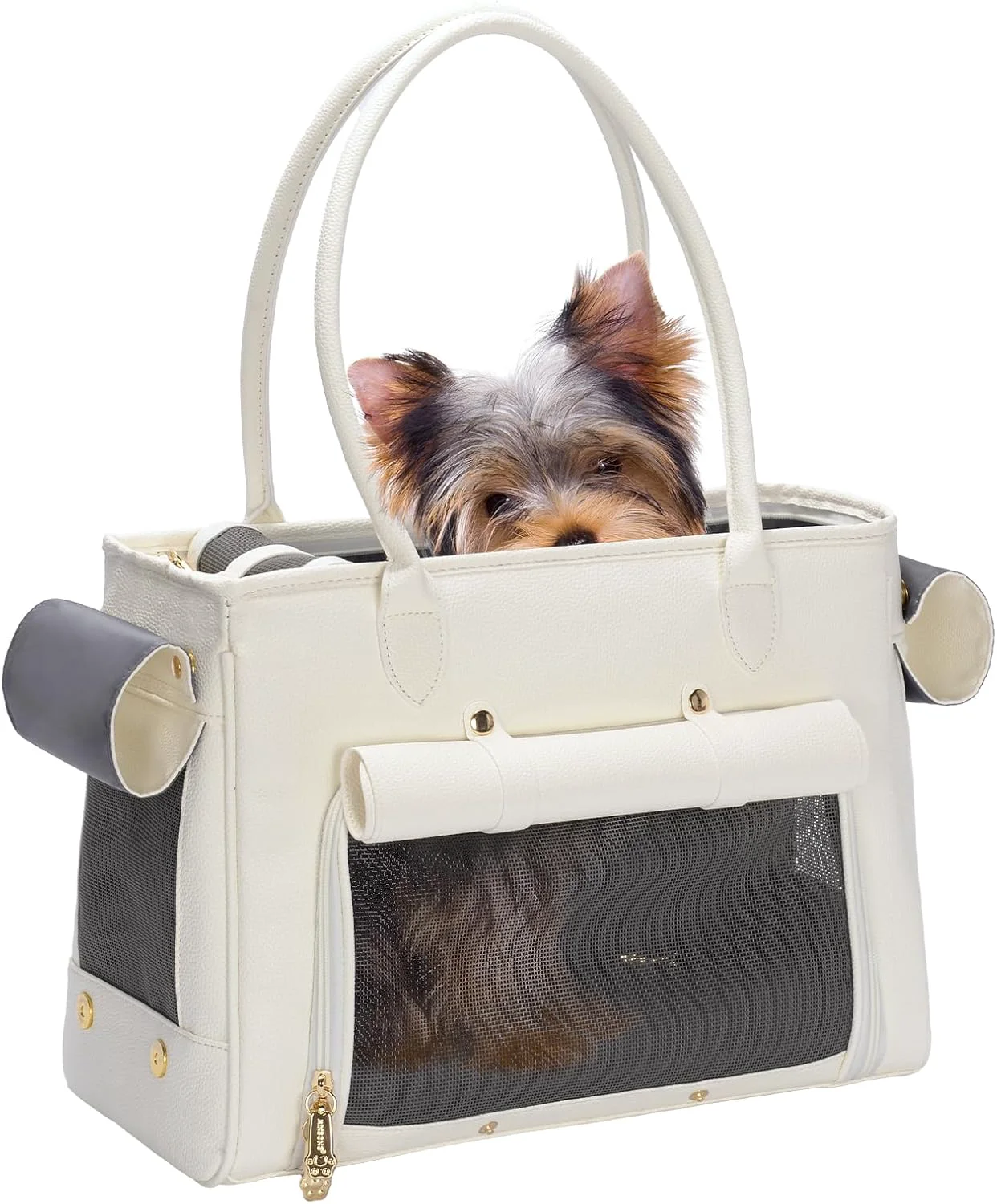 Elite Fashion Pet Carrier Purse for Small Cat and Dog Luxury Pu Soft-Sided Tote Bag with Large Pockets for Dogs and Puppies White 15.8 L x 7.5 W x 11.8 H Natural
