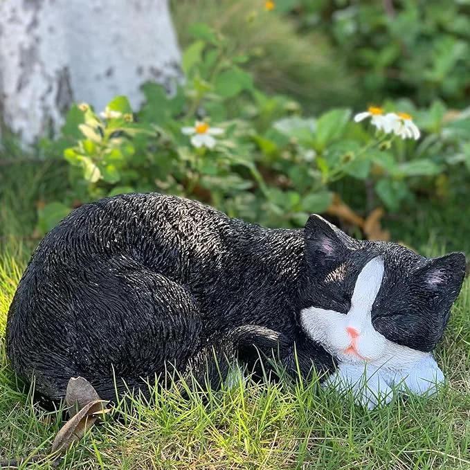 Fine Cat Statue Outdoor Cat Figurines Garden Decor Sleeping Tabby Statues Consistent