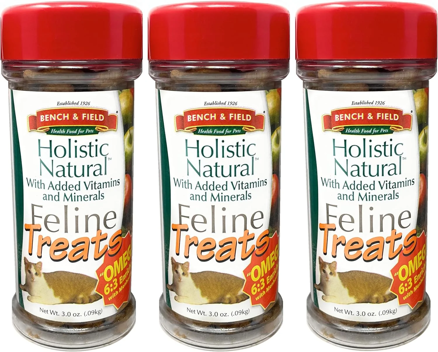 Casual Bench Field Holistic Natural Healthy Kitty Cat Treats Crunchy Fish-Shaped Bites Delicious Seafood Flavored Snack 3-Ounce Pack of 3 Bottles Fine