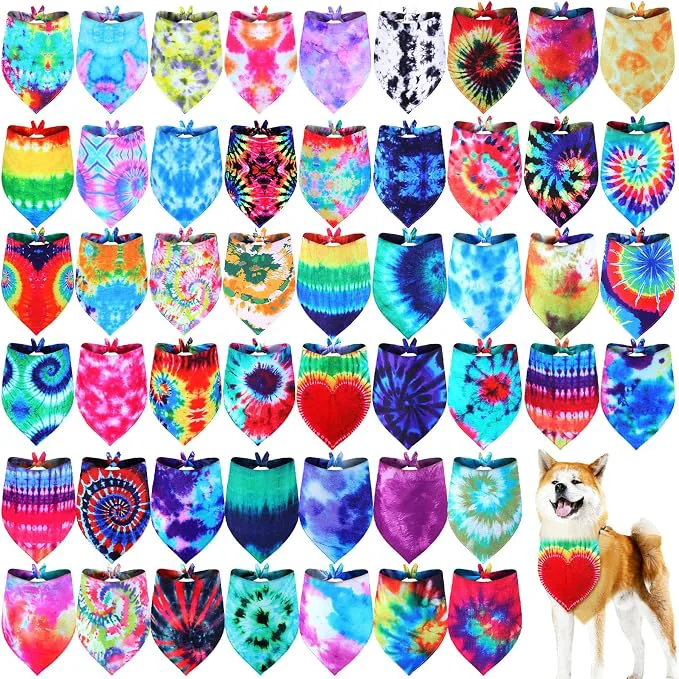 Authentic Silkfly 50 Pcs Summer Tie Dye Dog Bandanas Bulk Pet Scarf Grooming Salon Professional