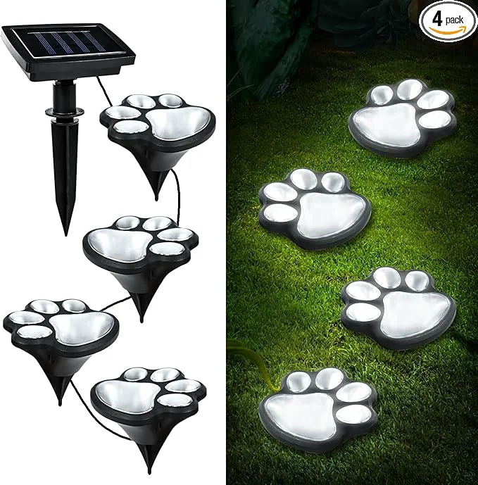 High-Grade Animal Paw Print Solar Lights Outdoor Garden Decor 4 Pack Paw Print Lights Organic