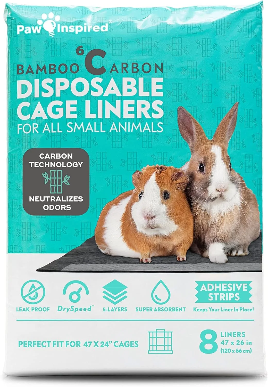 Crafted Paw Inspired Disposable Guinea Pig Cage Liners Bamboo Charcoal Odor Controlling Super Absorbent Liners Pee Pads for Ferrets Rabbits Hamsters and Small Animals 47 x 26 Midwest 8 Count Outstanding