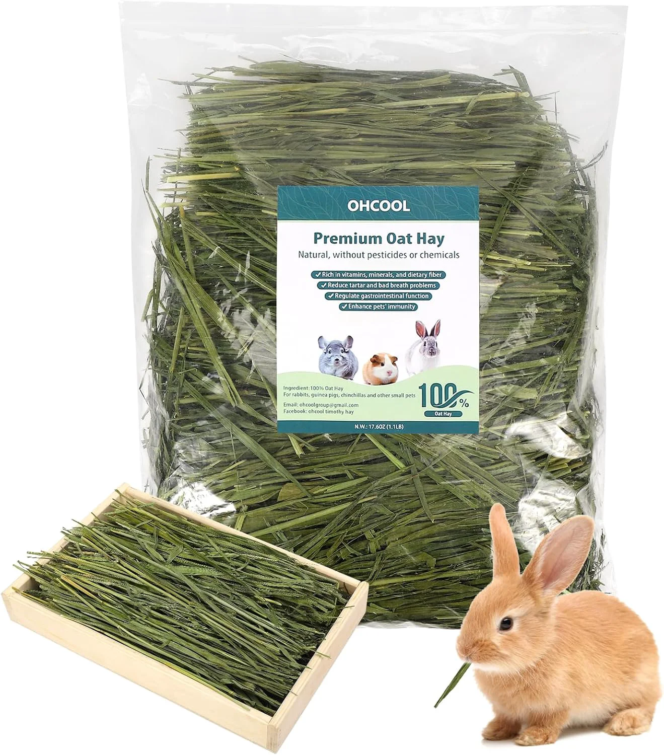 Casual Premium Oat Hay for Pets - Dust Natural Green Fresh Pet Food Hay for Rabbits Guinea Pigs Chinchillas Hamsters Gerbils - 1.1lbs Specialty