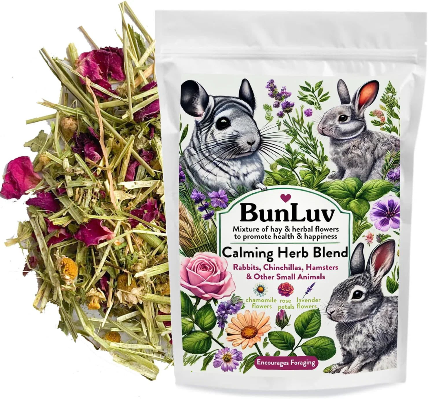 Easy-to-Use Herbal Calming Forage 2 Ounces Premium Rabbit Food Hay for Guinea Pigs Food Chinchilla Food Hamster Treat Made with Timothy Hay Organic Herbs 2 Ounces Carefully Designed