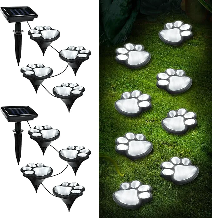 Detailed Animal Paw Print Solar Lights Outdoor Garden Decor 8 Pack Paw Print Lights Healthy