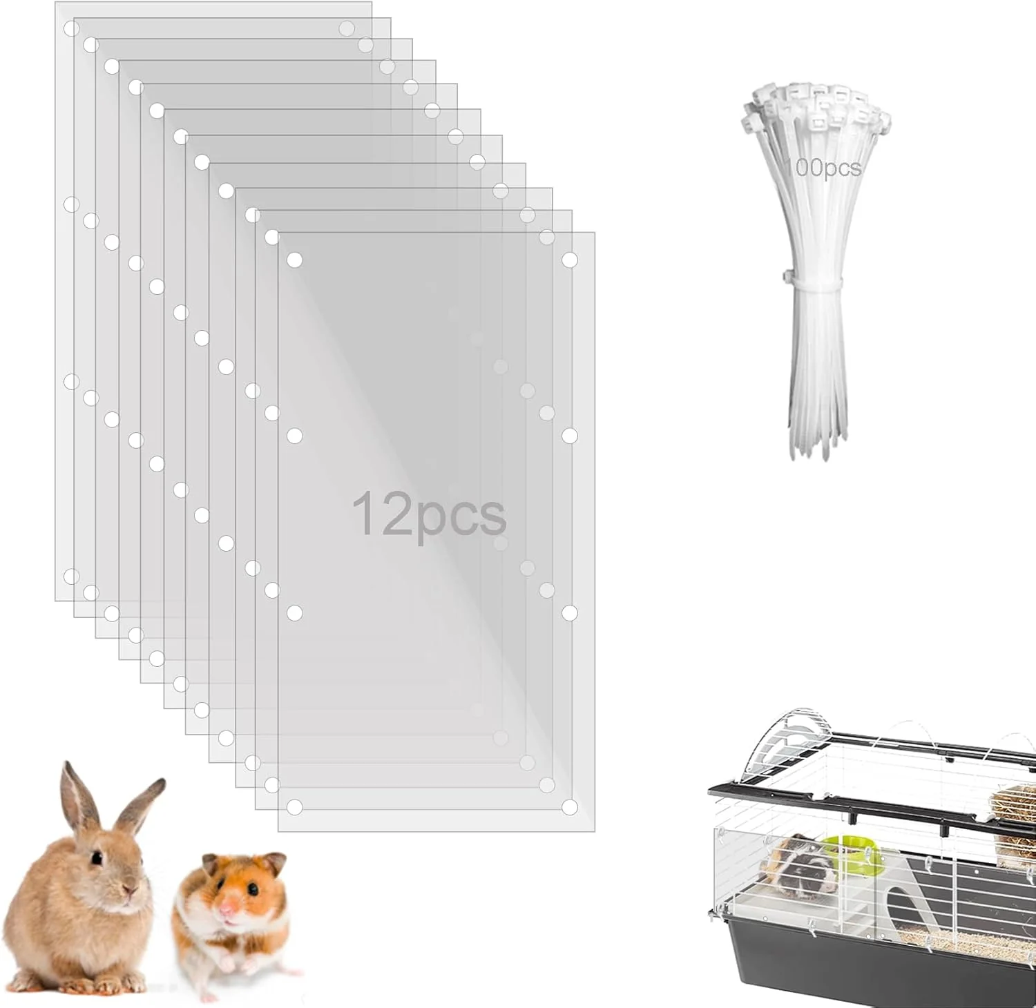 Natural Pet Cage Liner Protection Rabbit Cage Plastic Panels 12 PCS Cage Urine Guard for Rabbit Guinea Pig Hamster Hedgehog Chinchilla Ferret Bunny - Transparent 11.8 x5.9 Healthy