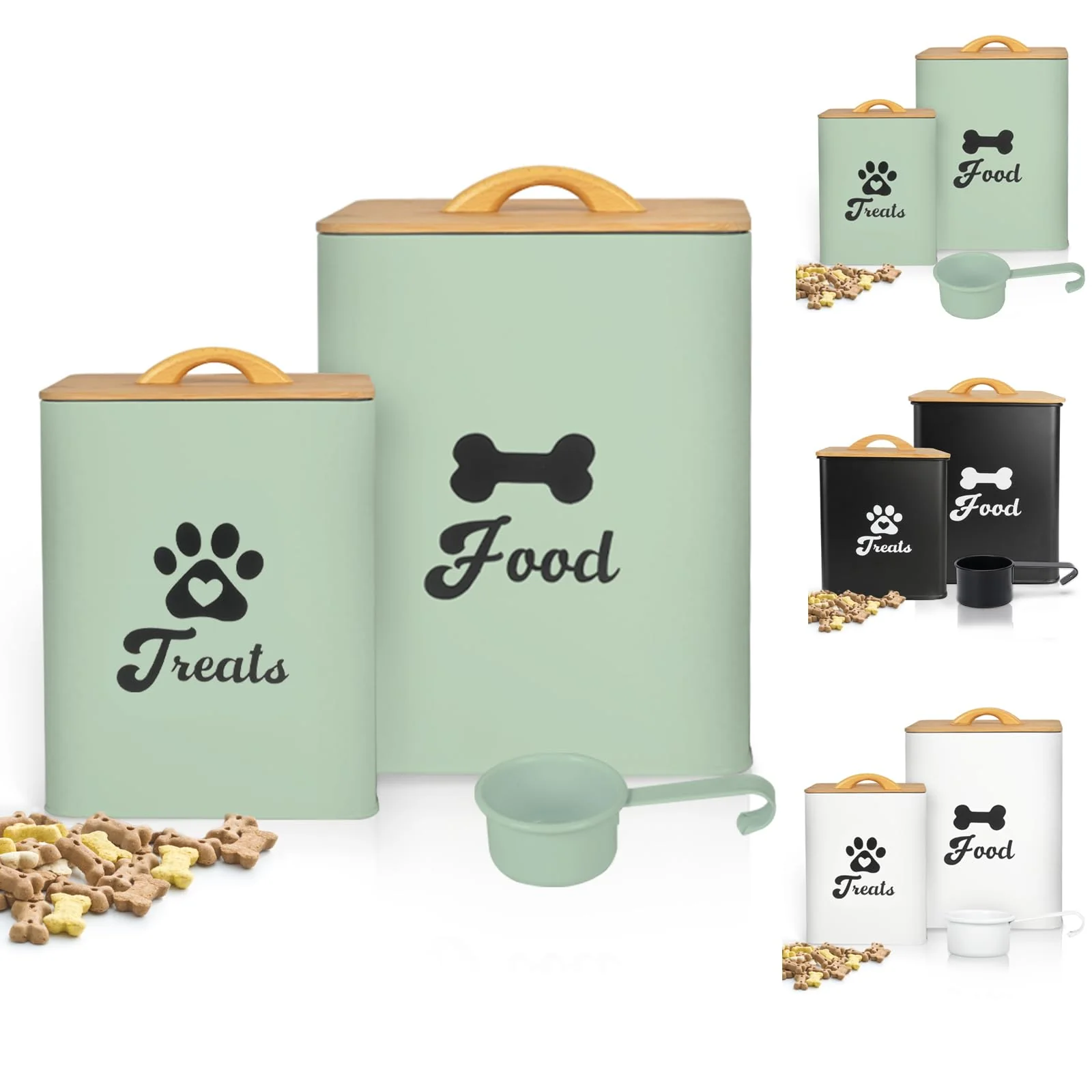 Advanced Dekosilave Dog Treat Containers – 2PCS Airtight Metal Jars for Kitchen Counter Saga Green 5-7 lbs 2-3 lbs Relaxed