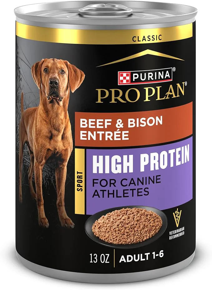 Premium Purina Pro Plan Sport High Protein Wet Dog Food Beef and Bison Entrée - Pack of 12 13 oz. CansAbout This High-Grade