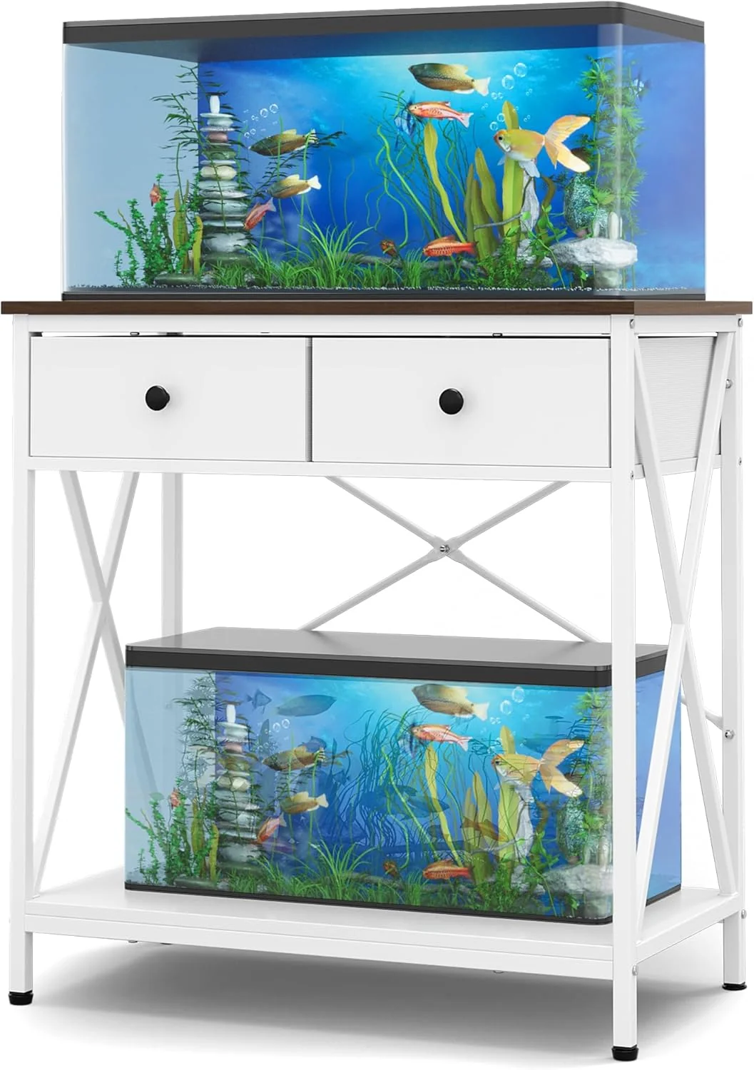 Smooth Fish Tank Stand 29 Gallon Sturdy Aquarium Stand with Accessories Storage - Metal Fish Tank Table for 20-29 Gallon Reptile Breeder Turtle Terrarium - 30.7 x16.5 Weight Capacity 330 lbs Comfortable
