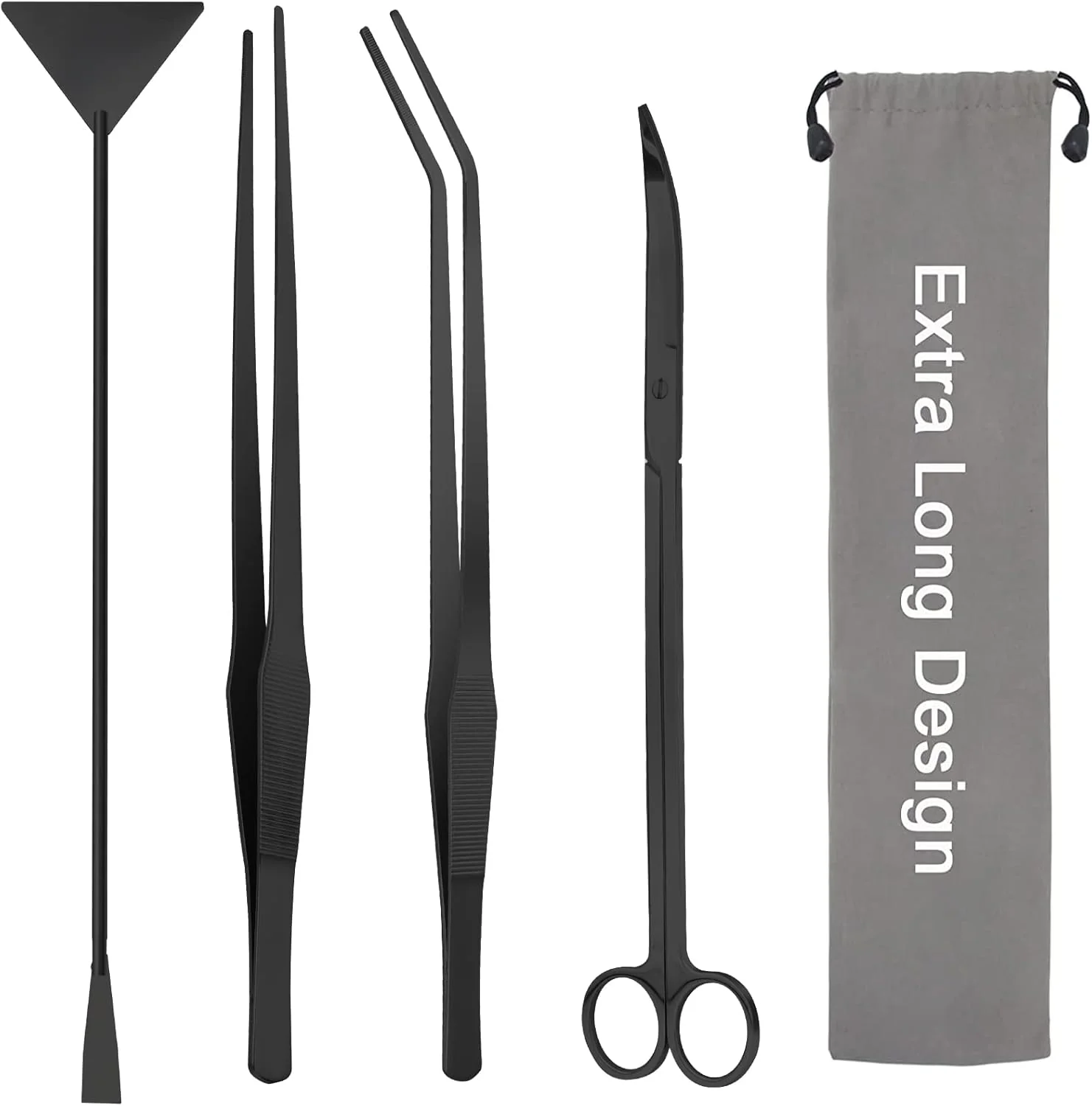 High-Quality Aquarium Aquascape Tools Kit 15in 4 in 1 Anti-Rust Aquatic Plant Aquascaping Tool Stainless Steel Tweezer Scissor Spatula for Aquarium Tank Clean Fish Tank Aquascape Accessories Set black Fashionable