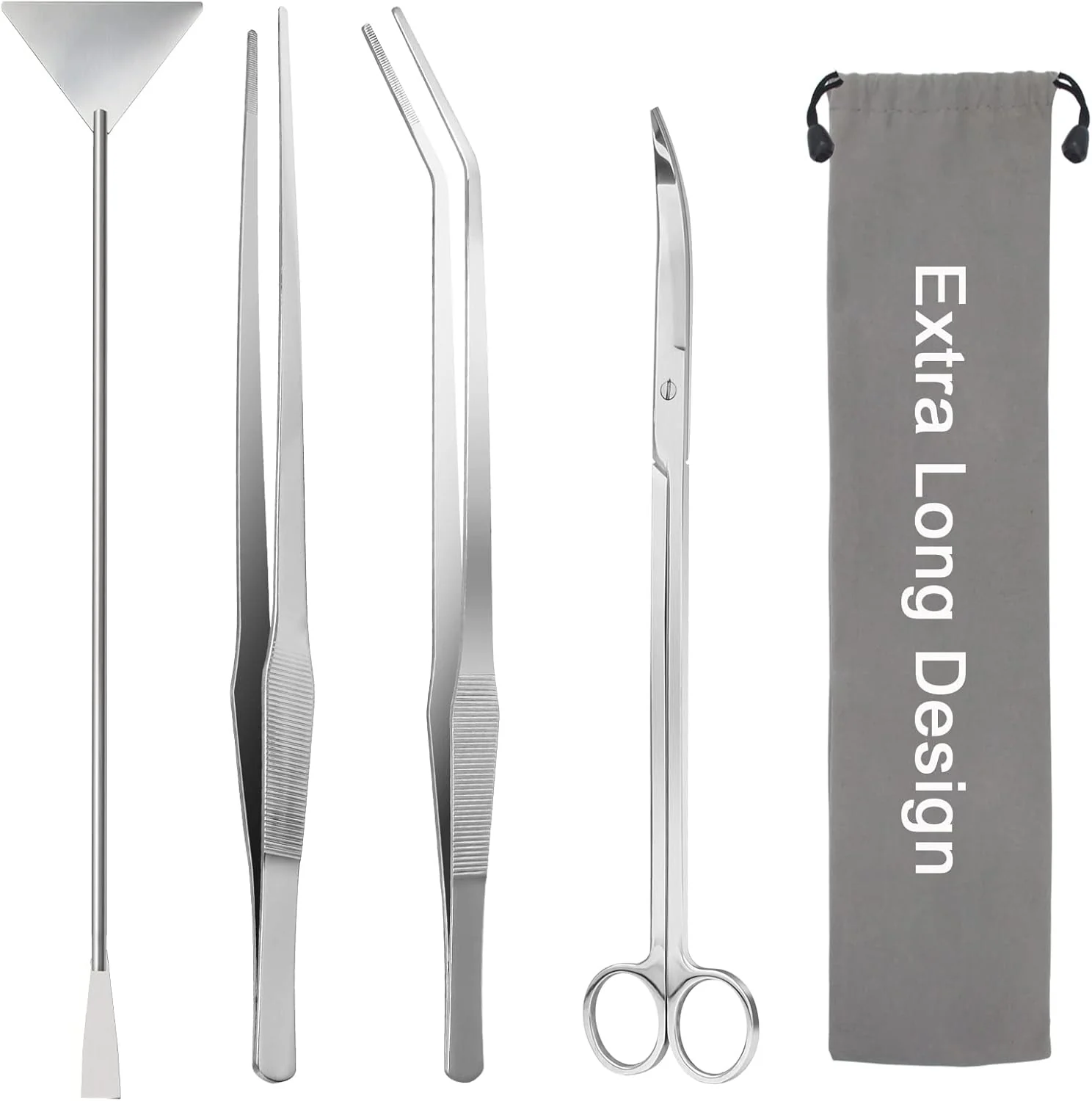 Practical Aquarium Aquascape Tools Kit 15in 4 in 1 Anti-Rust Aquatic Plant Aquascaping Tool Stainless Steel Tweezers Scissor Spatula for Aquarium Tank Clean Fish Tank Aquascape Accessories Set Silver High-End