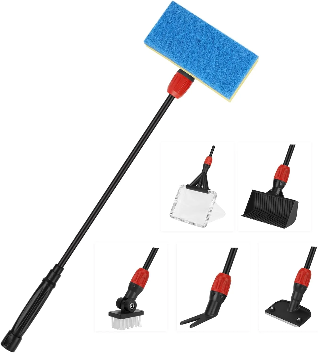 Traditional hygger Multi-Use Fish Tank Cleaner 6 in 1 Aquarium Cleaning Tools Kit with 17.7 Inches Long Handle Algae Scraper Sponge Scrubber Firm Scrub Brush Fish Net Gravel Rake for Acrylic Glass Tank Refined