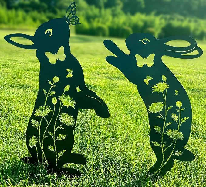 Secure Metal Bunny Garden Decor Metal Yard Art Animals Garden Stakes Rabbit Silhouette Detailed