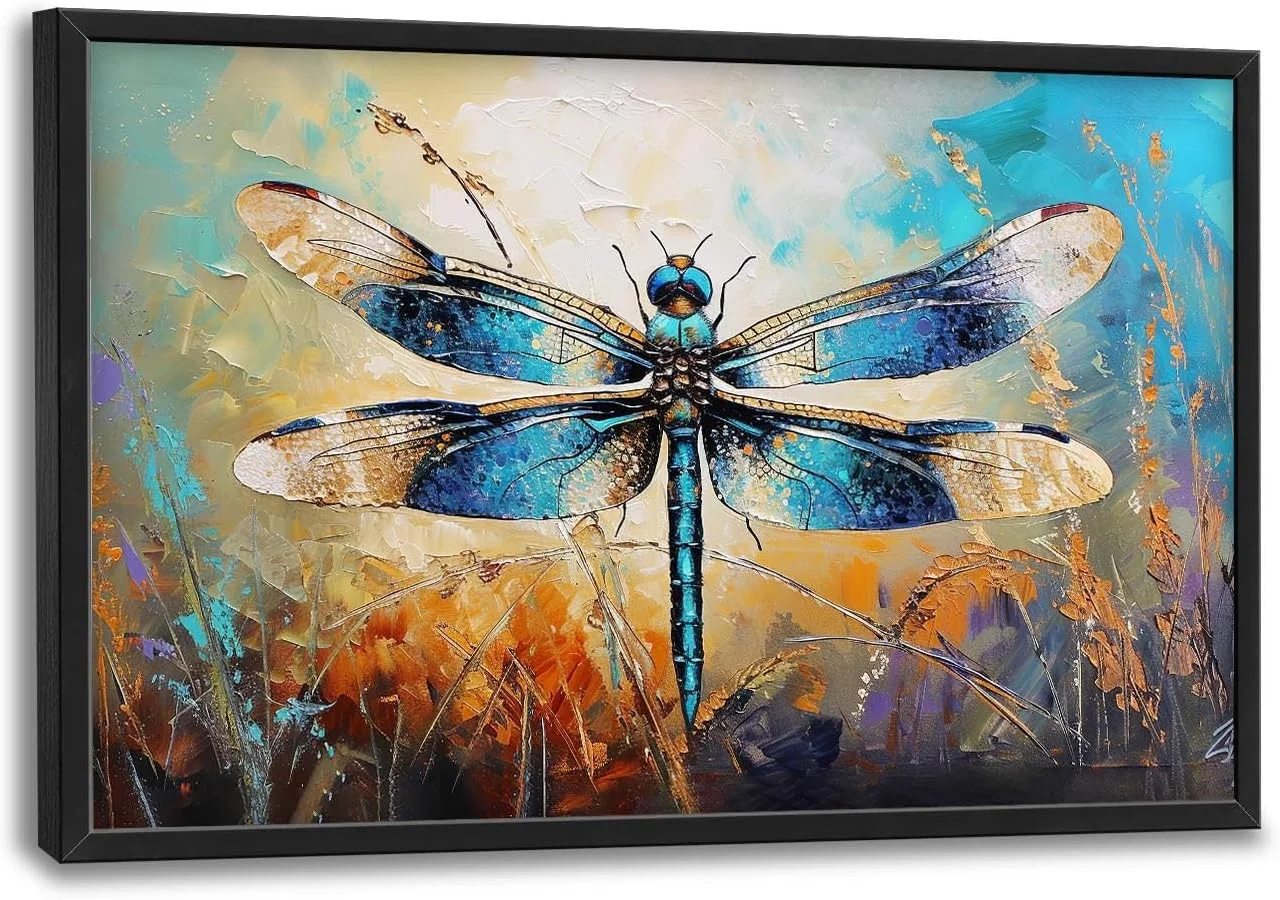 Luxury Quorin Dragonfly Large Wall Art Abstract Dragonfly Pictures Wall Decor Colorful Canvas Print Painting Artwork for Bathroom Living Room Bedroom 36L x 24W Eco-Friendly