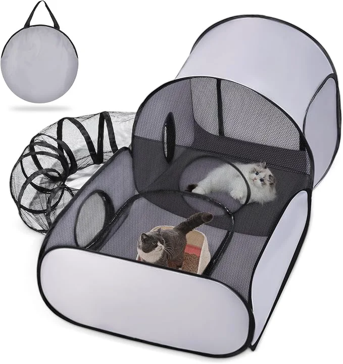 Easy-to-Use Pet Playpen with Surround Tunnel Outdoor Indoor Cat Playpen with Breathable Consistent