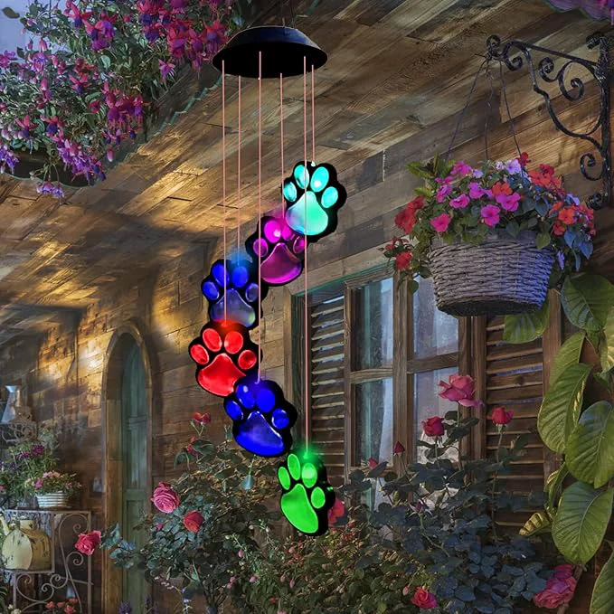 Secure Paw Print Solar Wind Chimes for Outside Dogs Cat Pet Pawprint Remembrance Wind Powerful