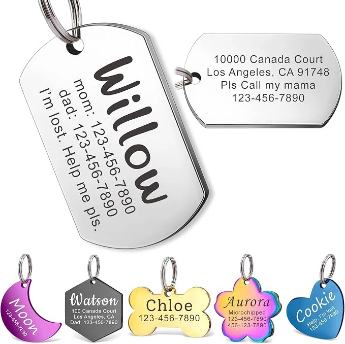 Crafted Anavia Personalized Pet ID Tags Stainless Steel Glossy Laser Engraved Dog Cat Proven