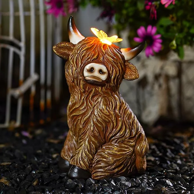 Practical Solar Garden Statue Highland Cow Figurine – Outdoor Decoration Organic
