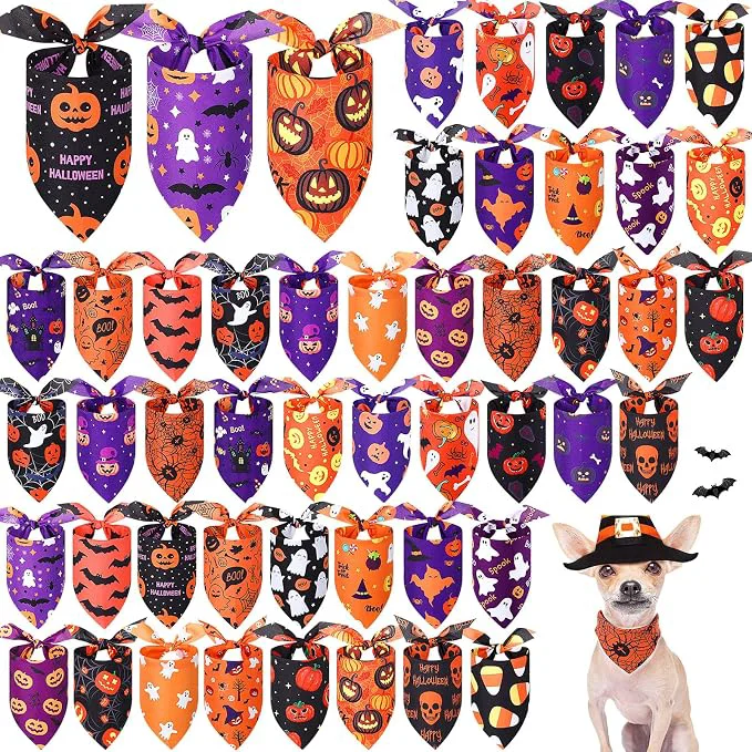 Classic Abbylike 50 Pcs Halloween Dog Bandanas Bulk Pumpkin Bandanas Crafted