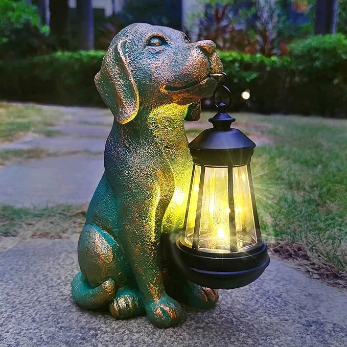 Recyclable Dog Garden Statues with Solar Lantern Outdoor Decor-Dog Solar Figurines Lights Breathable