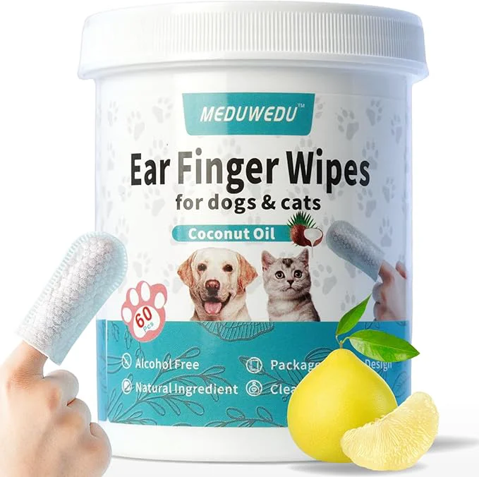 Professional Ear Cleaner Finger Wipes 60 Counts Dog Ear Cleaner Soft Easy Otic Cleaning Excellent