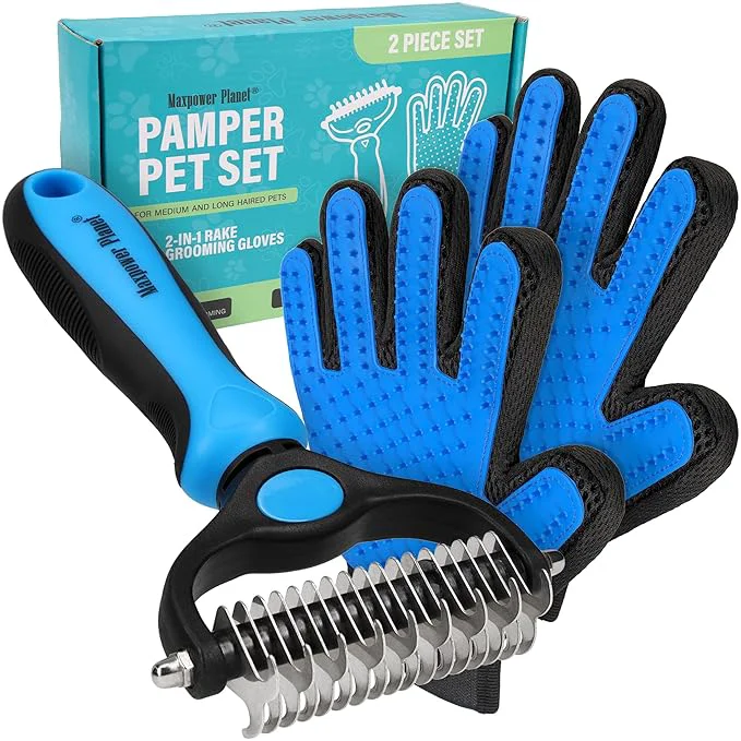 Excellent Maxpower Planet Pet Grooming Brush and 2X Grooming Gloves Combo Authentic