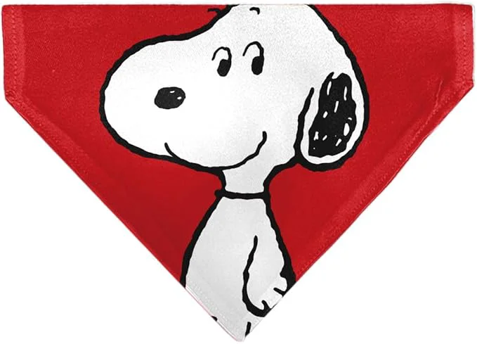 Versatile Peanuts Pet Bandana Snoopy Smiling Face Pose Red Slip On Collar Bandana Only Clean