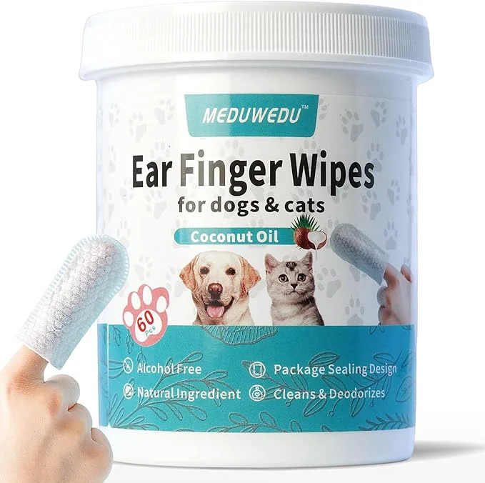 Breathable Ear Cleaner Finger Wipes 60 Counts Dog Ear Cleaner Grooming Kit Care Practical