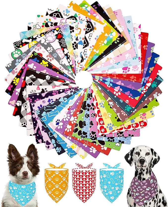Consistent PET SHOW 50 Pack Paw Pattern Big Dog Bandanas Bulk XL Washable Triangle Bibs Traditional