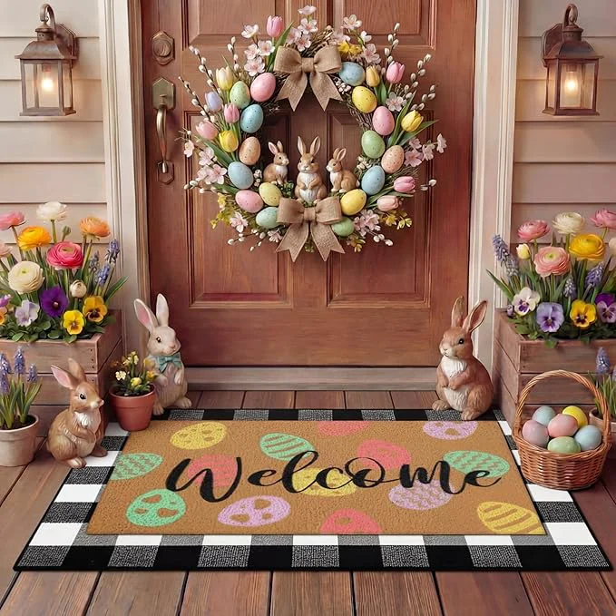 Fine Tinideya 2 Pcs Easter Day Door Mat Eggs Welcome Non Slip Coir Mats Holiday Authentic