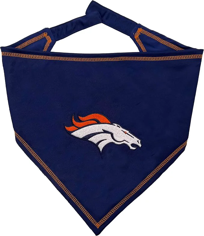 Trusted Pets First NFL Denver Broncos TIE Bandana Large X-Large. Dog Bandana Scarf Bib High-Quality